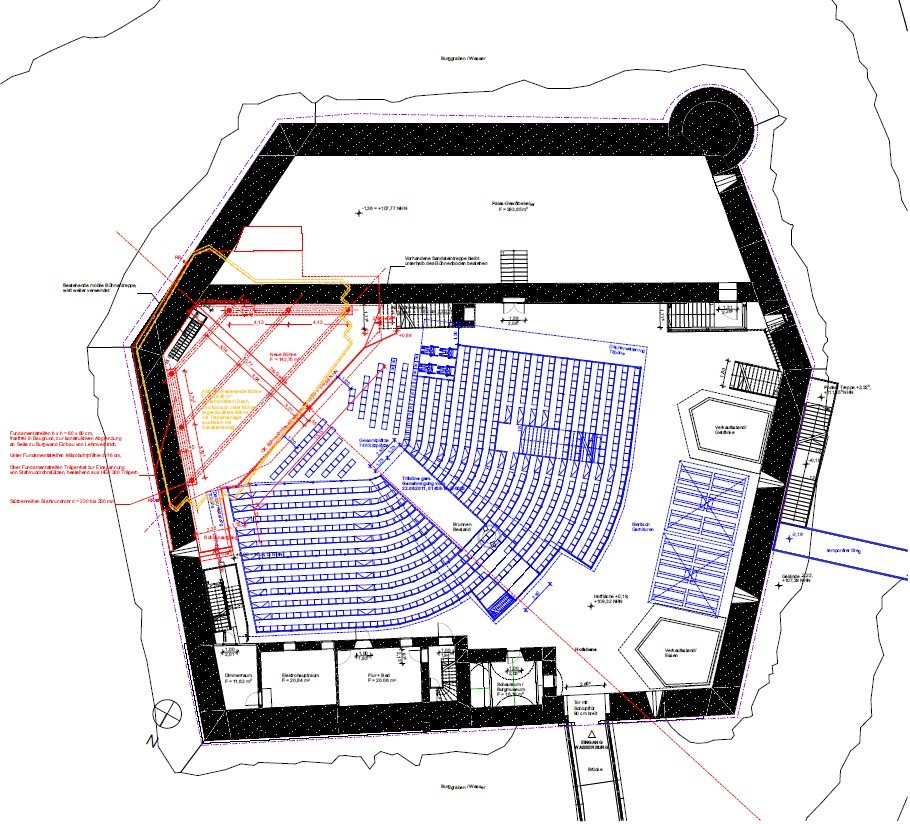 Erneuerung des Bühnenbereichs mit Bühnendach in der Wasserburg Bad Vilbel - Berthold Scharrer Architektur